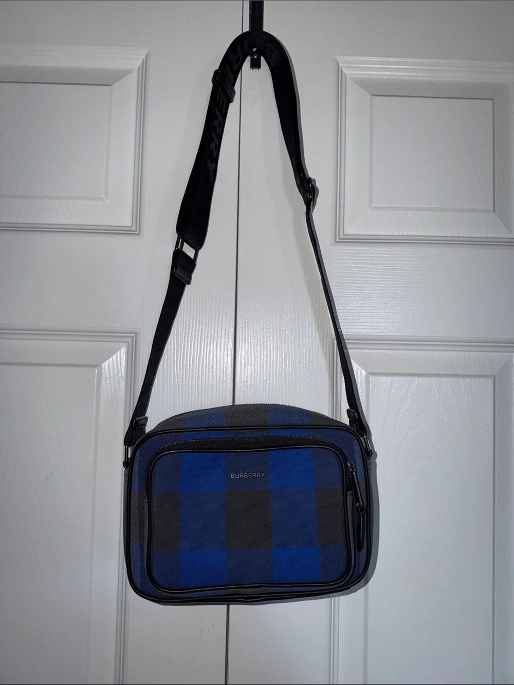 Burberry Blue and Black Check Crossbody Bag
